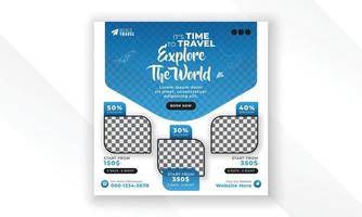 Explore the world modern creative travel social media post web banner square flyer design template vector