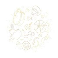 Vegetable line art sketch neutral beige circle composition vector