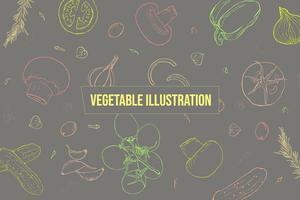 Vegetable sketch style line art bright illustration vector