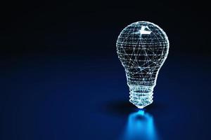 Illuminated wireframe of a bulb light on dark blue background. 3D Rendering photo