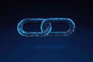 Illuminated wireframe of two chain pieces on dark blue background. 3D Rendering photo