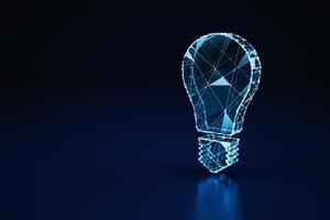 Illuminated wireframe of a bulb light on dark blue background. 3D Rendering photo