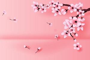ilustración de papel Arte y arte primavera temporada paisaje por Cereza florecer concepto,primavera con sakura rama, floral Cereza florecer con sitio texto espacio fondo, papel cortar idea vector. vector
