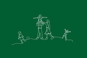 illustration Happy family have fun with continuous white line drawing style,Draw white line of Children playing in garden park,Creative Simple lines idea family ecology environment vector