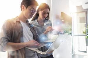 Business person in office connected on internet network. concept of startup company photo