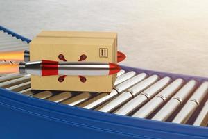 Package starts to fly fast like a rocket. concept of priority shipping. 3D Rendering photo