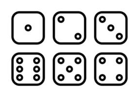 Dice sides, dice faces icon set in line style design isolated on white background. Six-sided dice. Editable stroke. vector