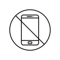 No cell phone, turn off phone, do not use mobile phone, mobile not allowed icon in line style design isolated on white background. Editable stroke. vector