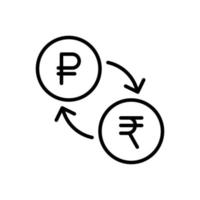 RUB, Russian Ruble to INR, Indian Rupee exchange currency icon in line style design isolated on white background. Editable stroke. vector