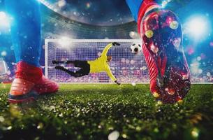 Football scene with competing soccer players at the stadium photo