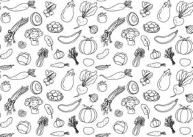 Vegetable outline seamless pattern. Organic doodle food background. Vegetarian and vegan wallpaper vector