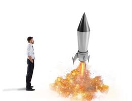Startup of a new company with starting rocket. Concept of business growth photo