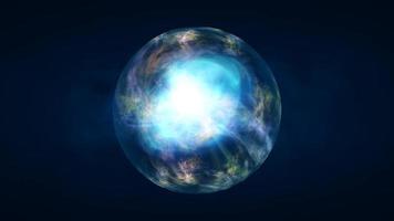 resumen pelota esfera planeta iridiscente energía transparente vaso magia con energía olas en el núcleo resumen antecedentes. vídeo 4k, 60 60 fps video
