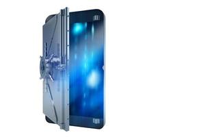 Safe cellphone from hacker attack like a strongbox. 3D Rendering photo