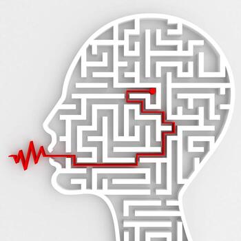 Connection between the brain and the speech. 3D Rendering photo