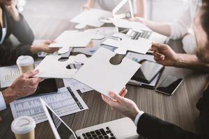 Teamwork of partners. Concept of integration and startup with puzzle pieces photo