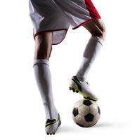 Soccer player with soccerball ready to play. Isolated on white background photo