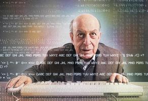Elderly hacker nerd photo