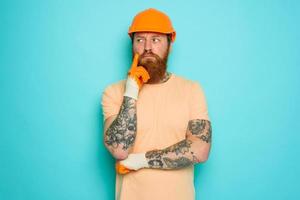 Incompetent worker is unsure and confused about his work photo