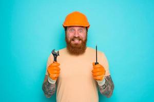 Incompetent worker is unsure and confused about his work photo