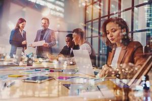 Group of business people have a meeting about company stats photo