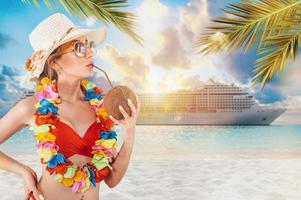 Woman enjoys the summer traveling with a cruiseship photo