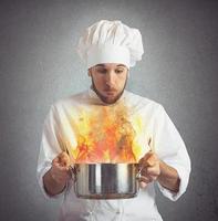 Chef blowing burnt food photo