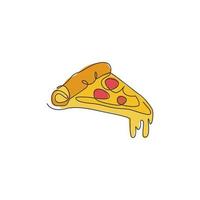 una sola línea de dibujo de la ilustración gráfica del vector del logotipo de la pizza italiana fresca. pizzería de comida rápida italia menú de cafetería y concepto de placa de restaurante. diseño de dibujo de línea continua moderna logotipo de comida callejera