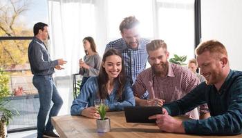 Businessperson in office connected on internet network. concept of partnership and teamwork photo