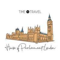 único dibujo de línea continua casa parlamento londres punto de referencia. lugar famoso en inglaterra, reino unido. concepto de cartel de decoración de pared de casa de viaje mundial. ilustración de vector de diseño de dibujo de una línea simple