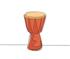 Single continuous line drawing of traditional African ethnic drum, djembe. Modern percussion music instruments concept one line draw design graphic vector illustration
