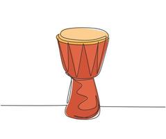 Single continuous line drawing of traditional African ethnic drum, djembe. Modern percussion music instruments concept one line draw design graphic vector illustration