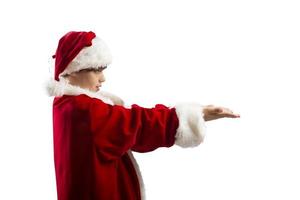 Young boy ready to receive a Christmas present photo