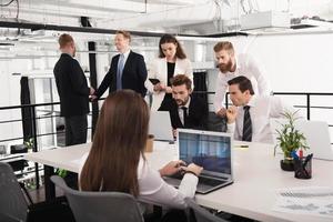 Businessperson in office connected on internet network. concept of partnership and teamwork photo