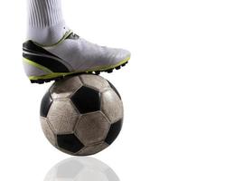 Soccer player with soccerball ready to play. Isolated on white background photo