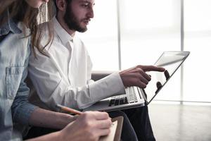 Businessman in office connected on internet network. concept of startup company photo