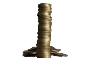 Isolated pile of golden money coins as richness concept photo