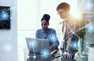 Business person in office connected on internet network. concept of startup company photo