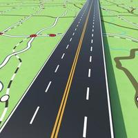 Highway on a road map. 3D Rendering photo