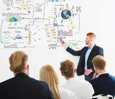 Businessman drawing a new project during a meeting of the company. Concept of startup and new business photo