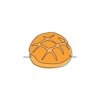 Single continuous line drawing stylized online sweet round bread shop logo label. Emblem bakery store concept. Modern one line draw design vector graphic illustration for cafe or food delivery service