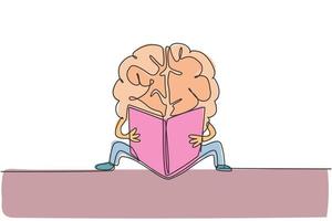 dibujo de línea continua única del libro de lectura del cerebro humano en el piso para la etiqueta del logotipo de la biblioteca pública. concepto de icono de logotipo de ratón de biblioteca inteligente. Ilustración de vector de diseño gráfico de dibujo de una línea moderna