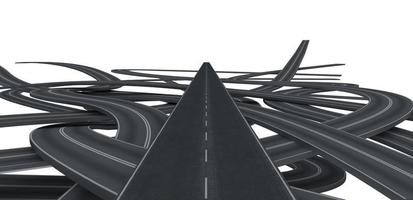 Tangled black roads. doubts about which way to go concept. 3D Rendering photo