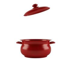 Image of burgundy pot with lid for cooking. 3d rendering photo