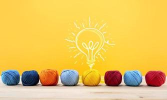 Concept of idea and innovation with wool ball that shapes a lightbulb photo