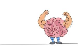 un dibujo de una sola línea de una fuerte identidad del logotipo del personaje del cerebro humano. mente fresca inteligente para el concepto de logotipo de icono de centro de fitness. Ilustración gráfica de vector de diseño de dibujo de línea continua dinámica