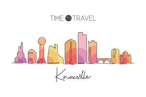One continuous line drawing of Knoxville city skyline, Tennessee. Beautiful landmark. World landscape tourism travel home wall decor poster print. Stylish single line draw design vector illustration