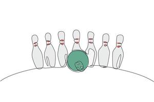One continuous line drawing of bowling pins lined up at bowling lane. Healthy sport logo, icon and symbol concept. Dynamic single line draw design graphic vector illustration