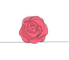 One continuous line drawing of fresh beautiful romantic rose flower. Greeting card, invitation, logo, banner, poster concept. Trendy single line draw design vector graphic illustration