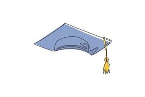 gorro de graduación. Icono gráfico de sombrero de graduación universitaria de línea continua única. Doodle simple de una línea para el concepto de educación. diseño minimalista de la ilustración del vector aislado en el fondo blanco